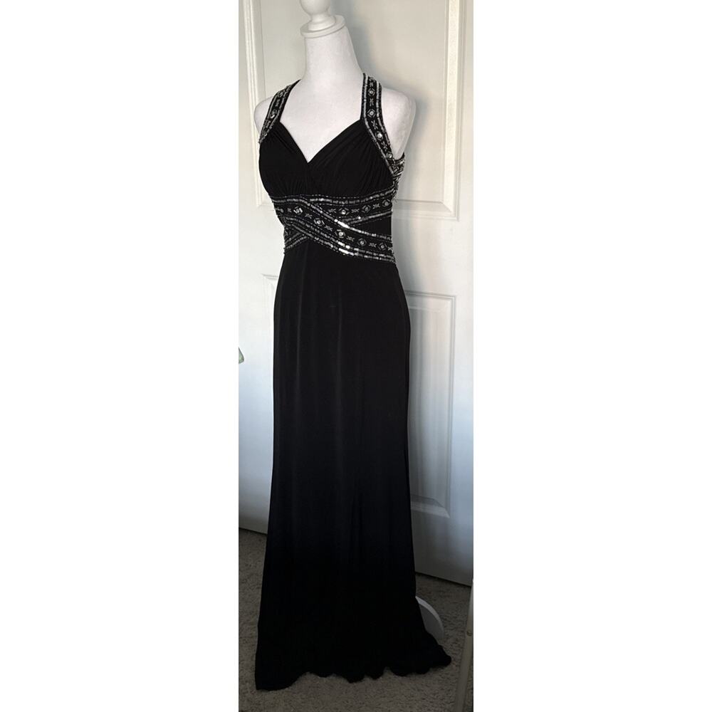 Adrianna Papell Haley Logan Black Beaded Gown Dress Size 5/6 Open Back - Picture 3 of 10